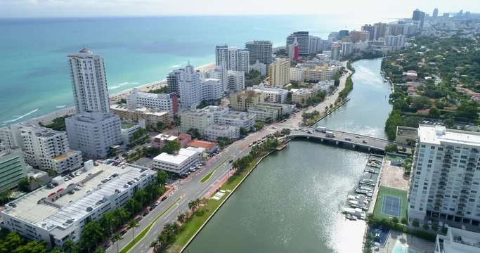 Aerial video of Miami Beach Indian Creek and 41st Street