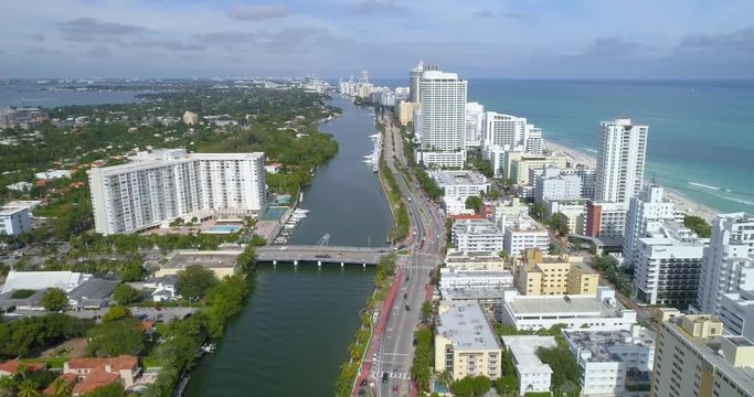 Stock video of Miami Beach populated condominium buildings