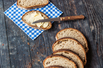 Breakfast with sliced bread and butter