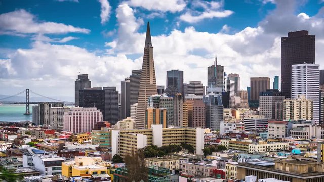 San Francisco, California, USA downtown skyline time lapse.