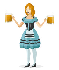 cute blonde waitress girl with two mugs full of beer