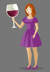 cute redhead girl with a glass full of red wine