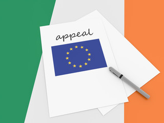 Irish Politics: EU Appeal On Ireland Flag, 3d illustration