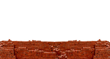 Heap red brick at construction site isolated on white background with blank space for texts display