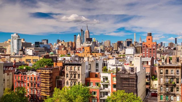 New York City time lapse skyline from the Lower East Side towards midtown Manhattan.