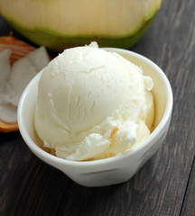 Coconut ice cream is sweet food.