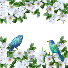 Watercolor Flowers Birds