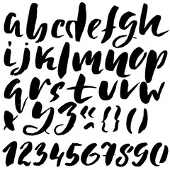 Hand drawn font made by dry brush strokes. Grunge style alphabet