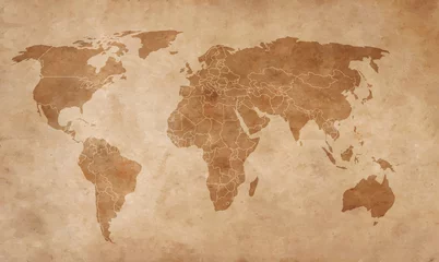 Poster Wereldkaart wereldkaart op een oud stuk papier