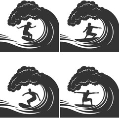 surfer on a wave monochrome set