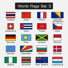 World flags set 3 . simple style and flat design . thick outline .