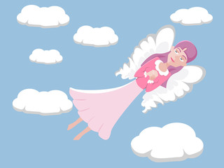 girl with head in clouds vector cartoon