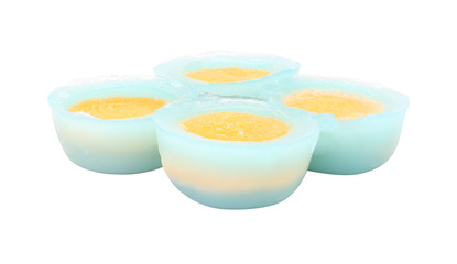 Corner moon cakes fly through the clouds dessert on white background.