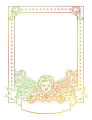 Gradient frame with angel in vintage style. Custom element for design artworks. Raster clip art.