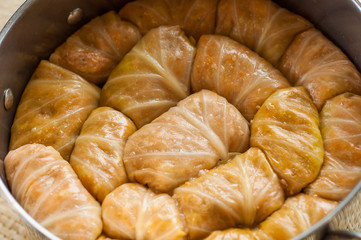 Sarma - Pickled cabbage leaves stuffed with minced meat and rice