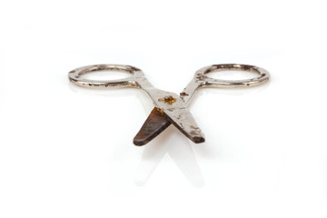old scissors on a white background