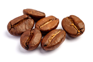 roasted coffee beans isolated on white background
