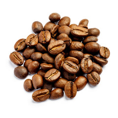 roasted coffee beans isolated on white background