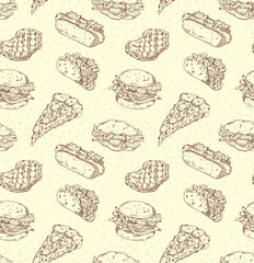 Hand drawn fast food seamless background