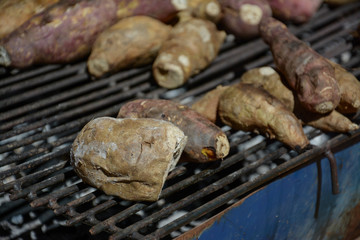 roasted yam  on  woven  