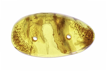 Yellow amber stone on a white background.
