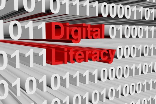 Digital literacy in the form of binary code, 3D illustration