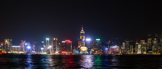 Hong Kong, China skyline panorama from across Victoria Harbor.