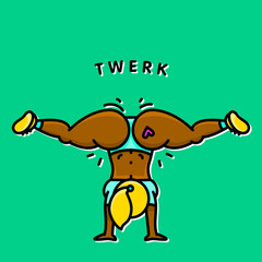 Cartoon style black girl twerking booty in hand stand vector