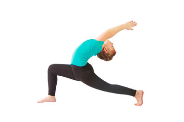 Naklejka premium beautiful woman doing yoguna white background