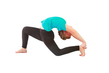 Naklejka premium beautiful woman doing yoguna white background