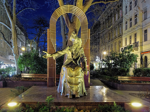 Franz Liszt sculpture on the square of his name in Budapest in night, Hungary