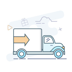 Delivery truck vector line illustration.