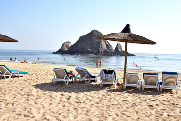 Naklejka premium Sandy beach, Al Aqah beach, Fujairah, United Arab Emirates
