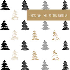 New Year and Merry Christmas pattern. Gold, white, black design. Vector illustrations. Hand draw concept.