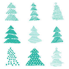 Tree Christmas illustration. Vector set. Hand draw concept