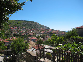 View from above on the old city. Red roofs of Balchik, Bulgaria