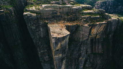 Fototapeta premium Cliff Preikestolen at fjord Lysefjord - Norway - nature and trav