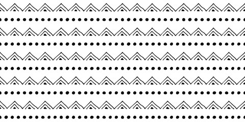 Seamless vector pattern Black and white geometrical background with hand drawn little decorative elements.Simple design. Graphic vector illustration. Template for wrapping, background, wallpaper - 131486533