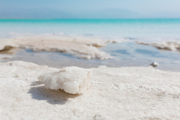 Naklejka premium Naturalne kryształy soli w Morzu Martwym