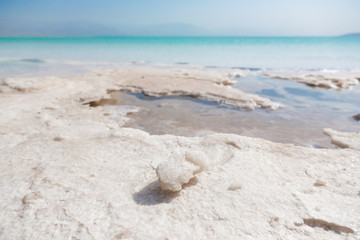 Natural salt crystals at the Dead Sea