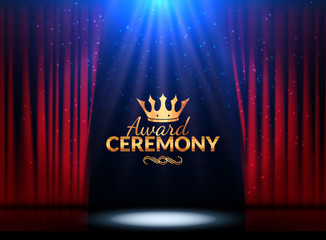 Award ceremony design template. Award event with red curtains. Performance premiere ceremony design