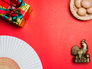 Chinese new year festival decorations, Flat lay chinese new year red paper art and craft paper.