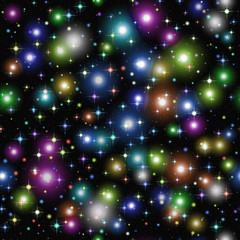 Abstract Seamless Background, Shining Colorful Sparks and Stars on Black