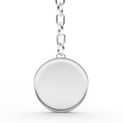 Blank round silver key chain isolated on white background. 3D illustration