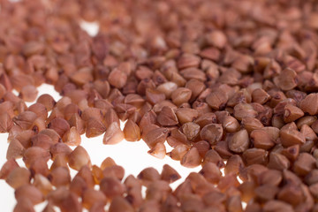 Buckwheat on a white background. Isolated. Close up.