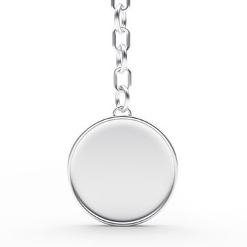 Blank Round Silver Key Chain Isolated On White Background. 3D Illustration