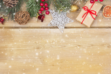 Christmas decoration on a wooden background