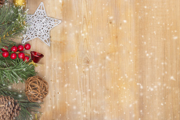 Christmas decoration on a wooden background