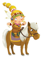 Cartoon indian woman on horse - isolated - illustration for children