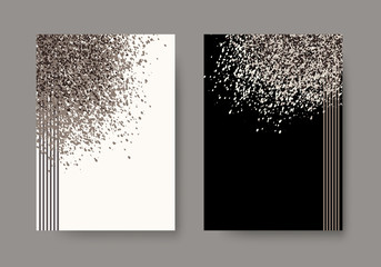 Abstract background with cloud of dust, glitter, sand. Set of artistic creative universal cards. Elegant cover, flyer, poster, invitation, placard, brochure, banner. A4 size. Vector illustration eps10